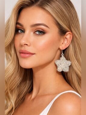 Puffy Iridescent Star Drop Earrings - Silver